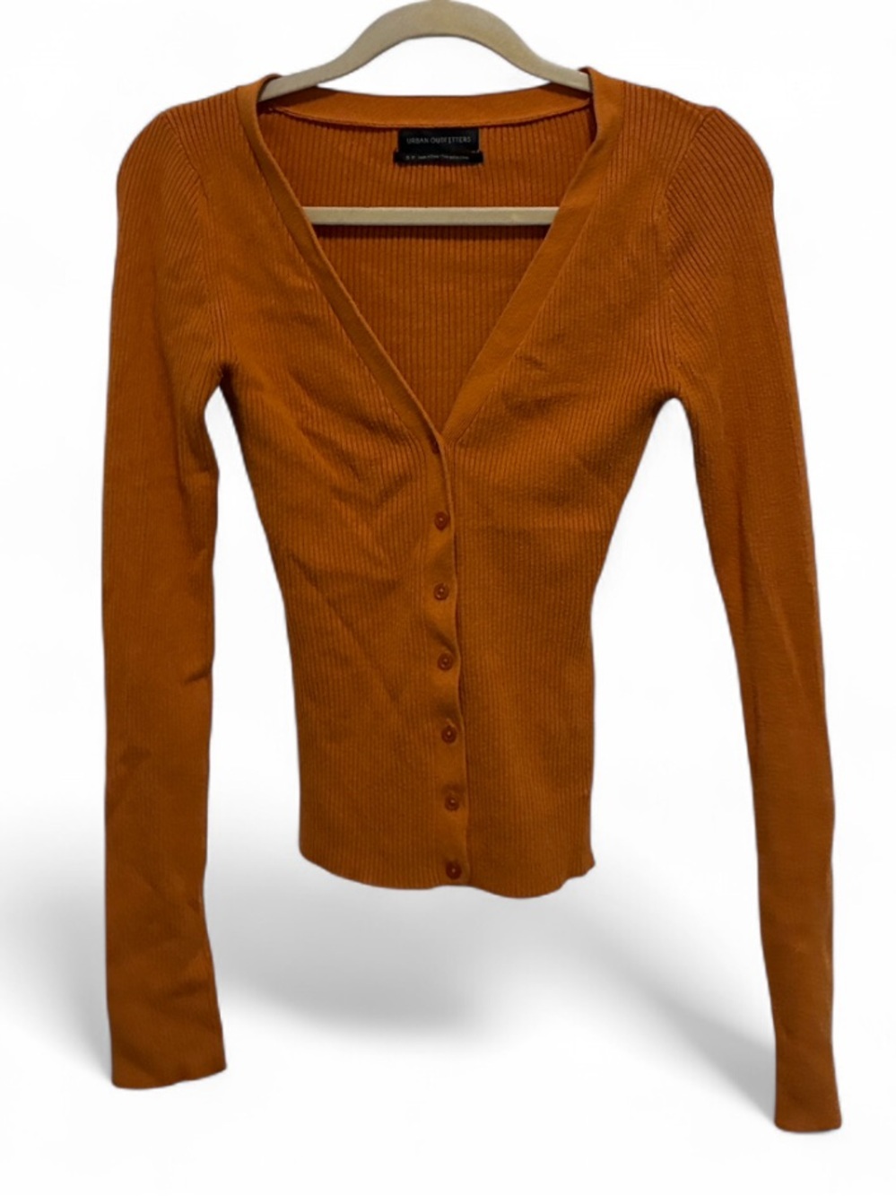 Urban Outfitters Orange Ribbed Button-Down V-Neck Long Sleeve Top
